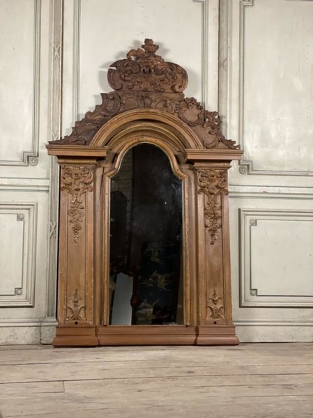 18th C. carved and painted wooden mirror