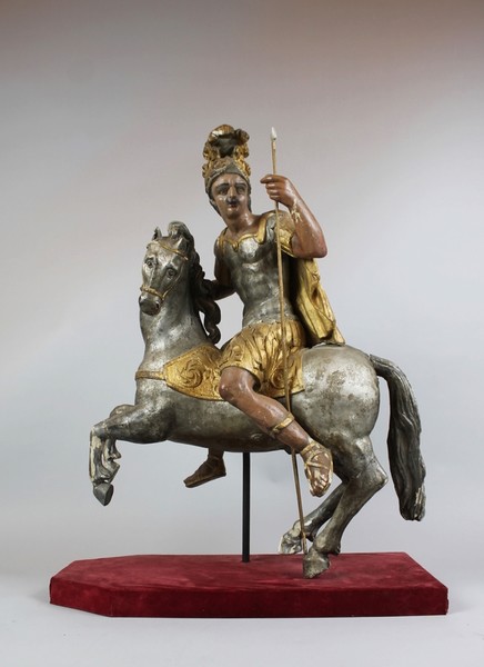 18th C. gilded and silvered wood sculpture of Saint Georges
