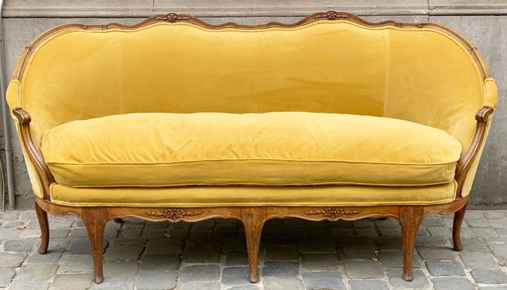 18th.c sofa, new velvet and feather upholstery. 