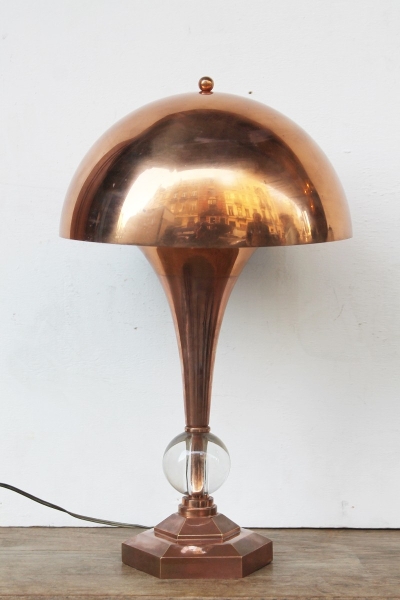 1940's bronze and copper mushroom desk lamp
