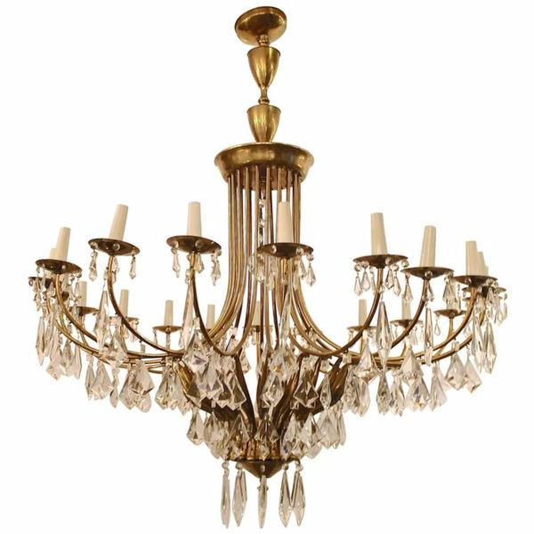 1950s Pendant Chandelier in Giltbronze by Italian Designer Oscar Torlasco 