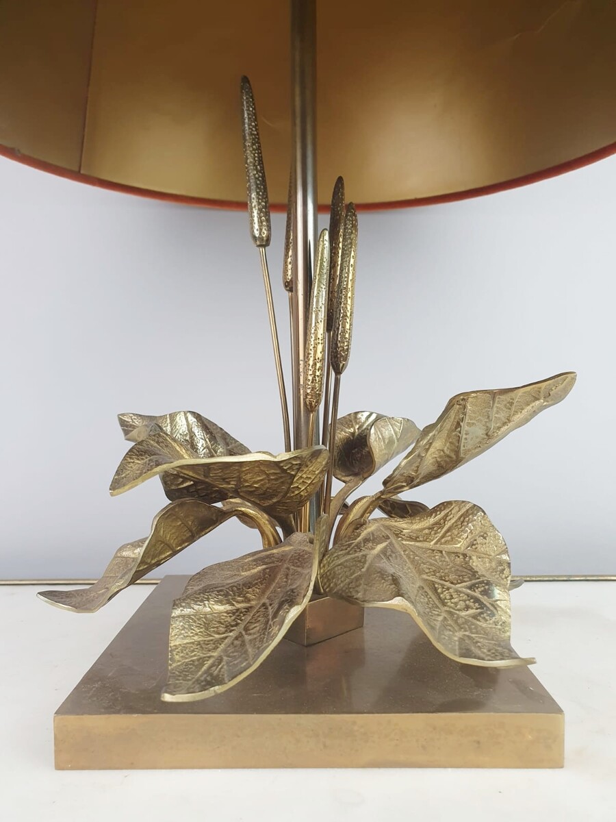 1970s Bronze Lamp With Reed Decor In The Style Of Maison Charles 