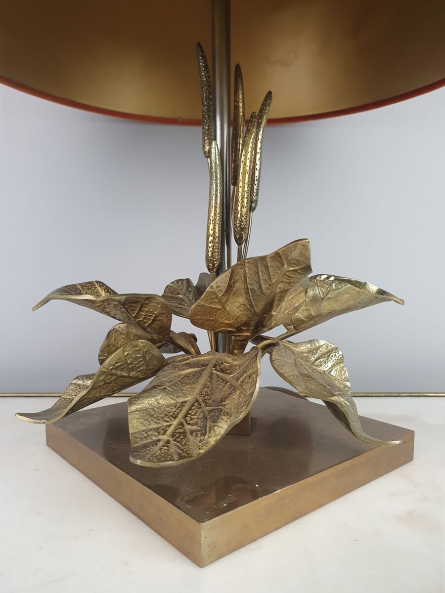 1970s Bronze Lamp With Reed Decor In The Style Of Maison Charles 