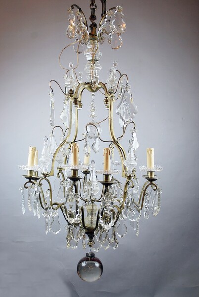 19th C.  cage chandelier with pendants
