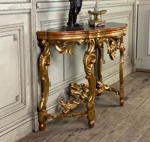 19th C. Louis XV Style Gilt Wood Console, Italy