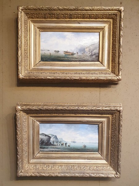 2 oil paintings on panels depicting fishing scenes signed 
