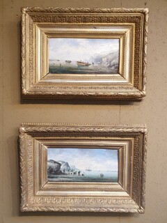 2 oil paintings on panels depicting fishing scenes signed 