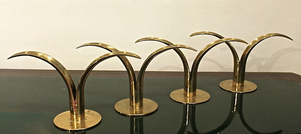 2 pairs Ystad Metall Brass Lily Candleholder Pair by Ivar Åhlenius-Björk, Sweden 