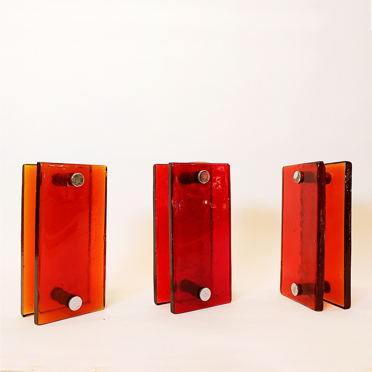 3 pairs of glass door handles - 2 orange / 1 red - 1960s 