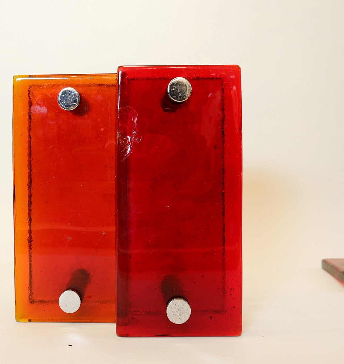 3 pairs of glass door handles - 2 orange / 1 red - 1960s 