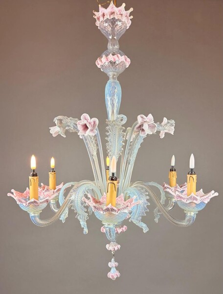 6-arm Murano chandelier, 20th