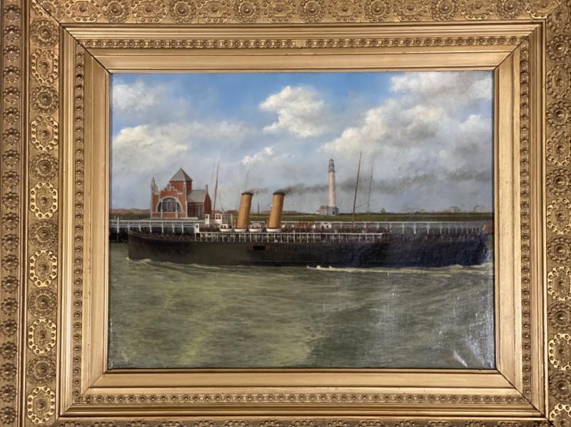 A boat in Ostend, oil on canvas signed Blondeel
