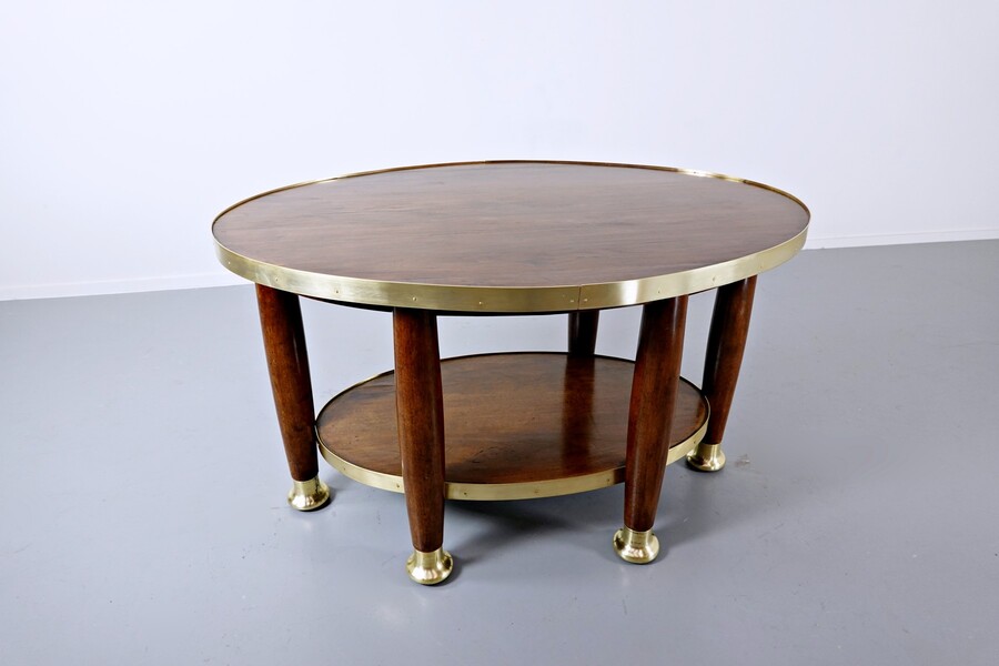 Adolf Loos, in the style of, Mahogany and gilded bronze pedestal table