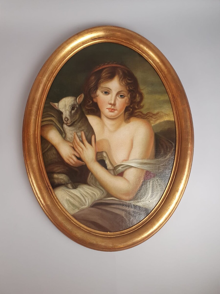 After Jean Batiste Gruze, pair of oil on canvas medallions 