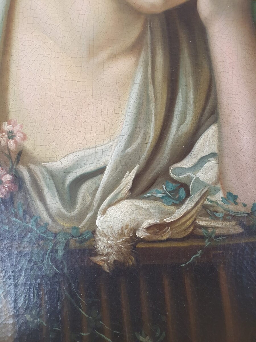 After Jean Batiste Gruze, pair of oil on canvas medallions 