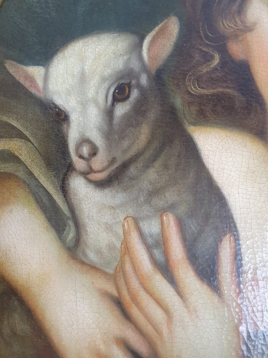 After Jean Batiste Gruze, pair of oil on canvas medallions 