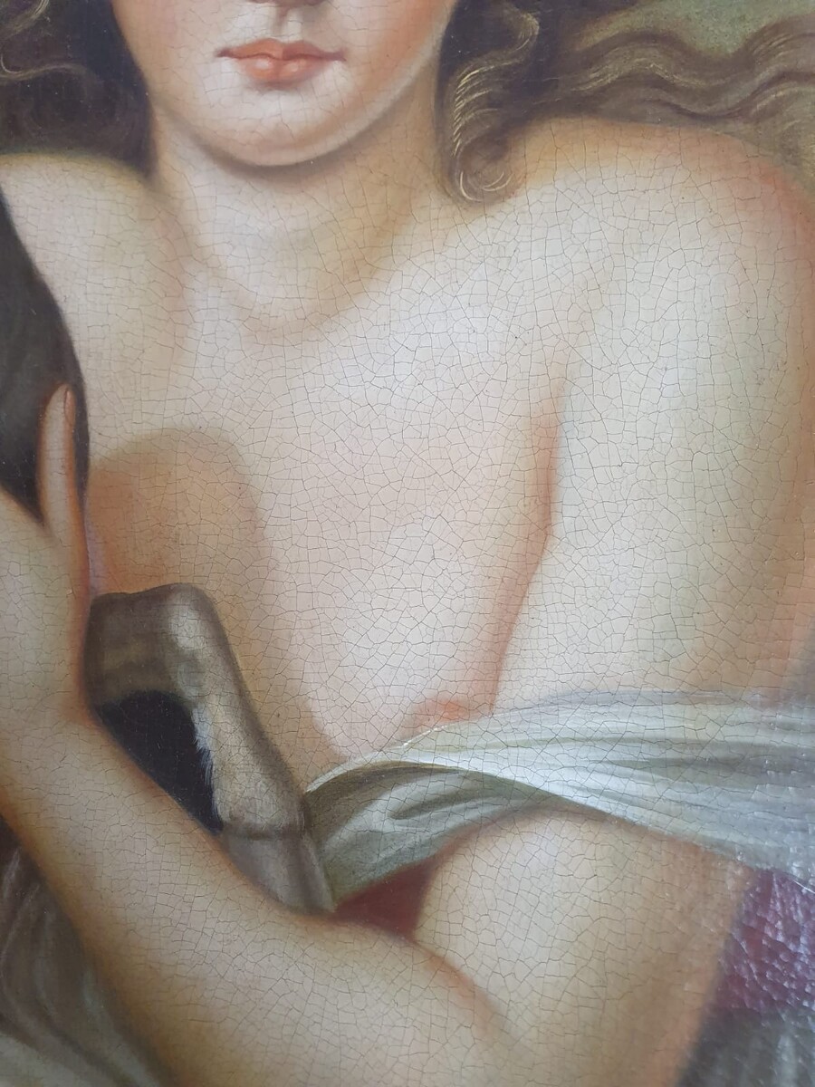 After Jean Batiste Gruze, pair of oil on canvas medallions 