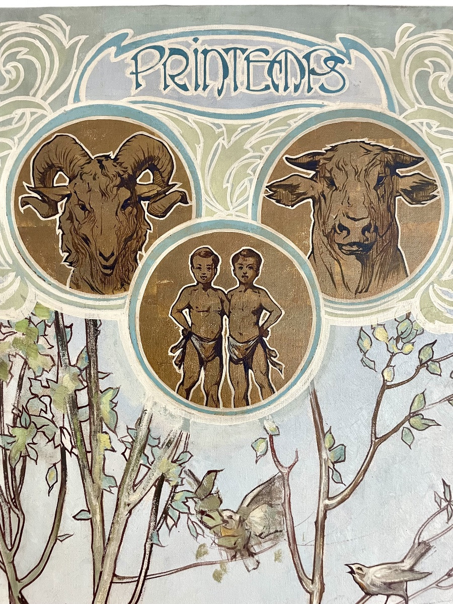 Anto Carte (1886-1954), The Four Seasons, Quadriptych, Hst, Signed, 1906, 199x166 Cm