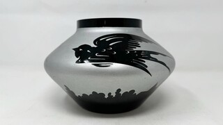 Ardver, vase with swallows, sand-cleared hyalite glass, Boom circa 1930