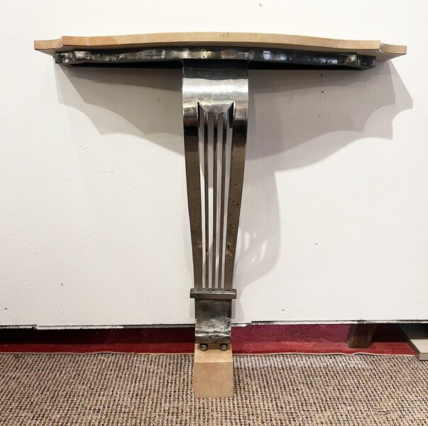 Art Deco console in wrought iron and marble