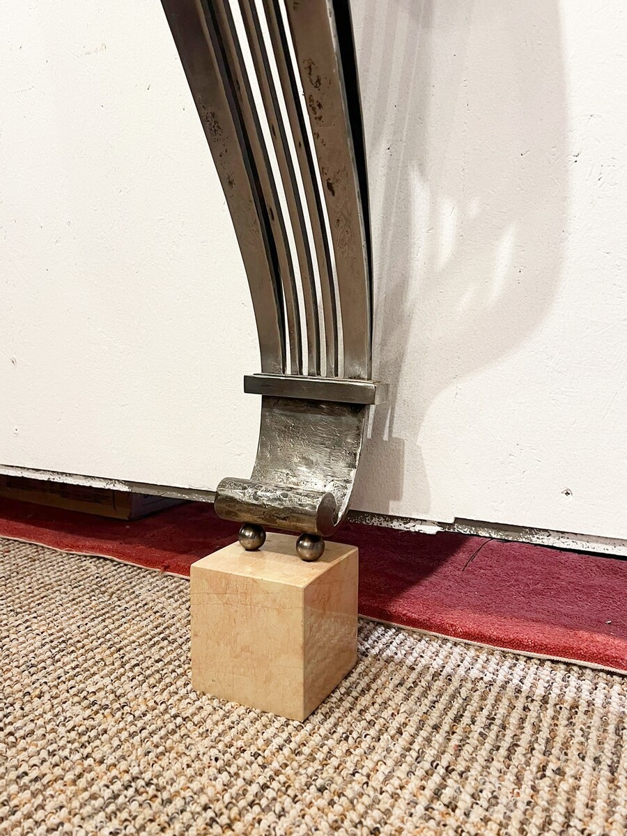Art Deco console in wrought iron and marble