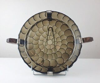 Art Deco dish in glass, chrome metal and rosewood