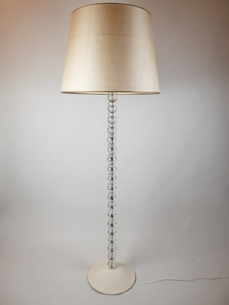 Art Deco floor lamp, glass barrel and cast iron base