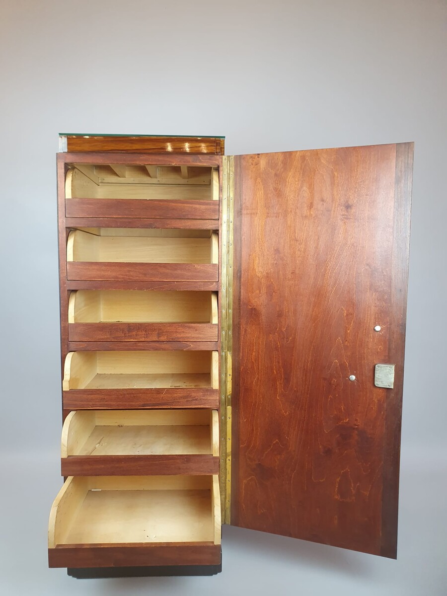 Art Deco walnut column cabinet