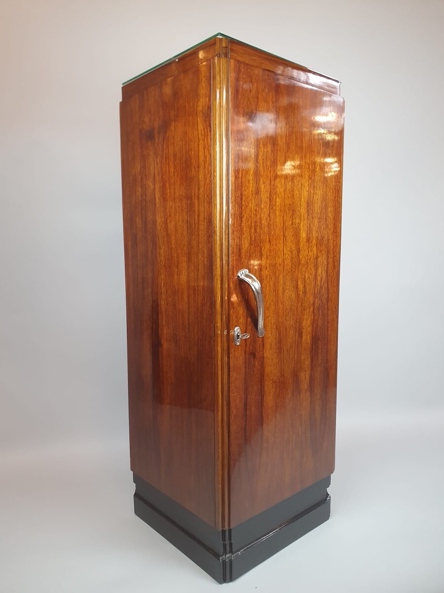 Art Deco walnut column cabinet