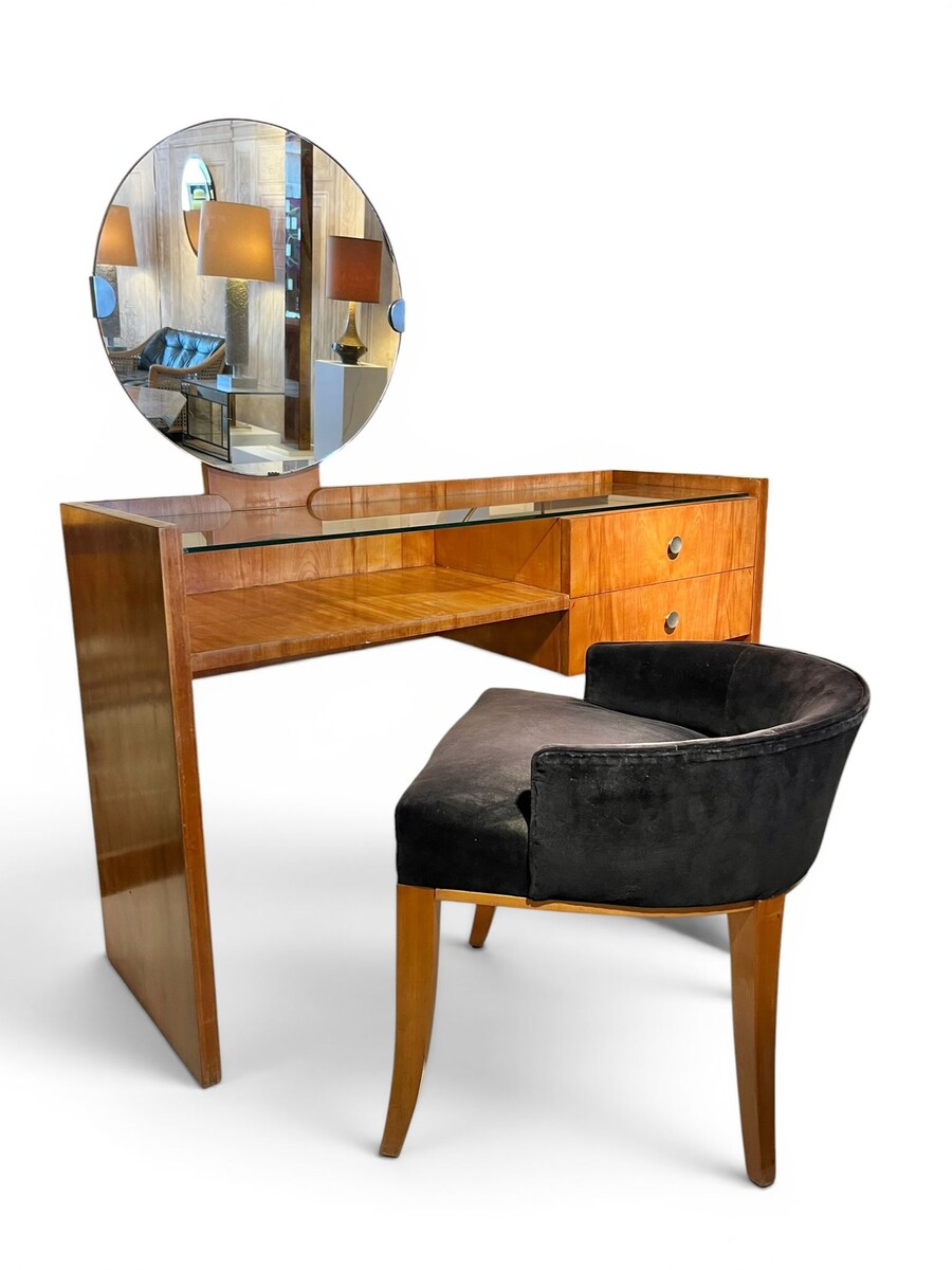 Art Deco walnut dressing table and armchair