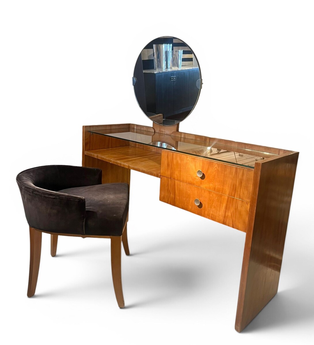 Art Deco walnut dressing table and armchair