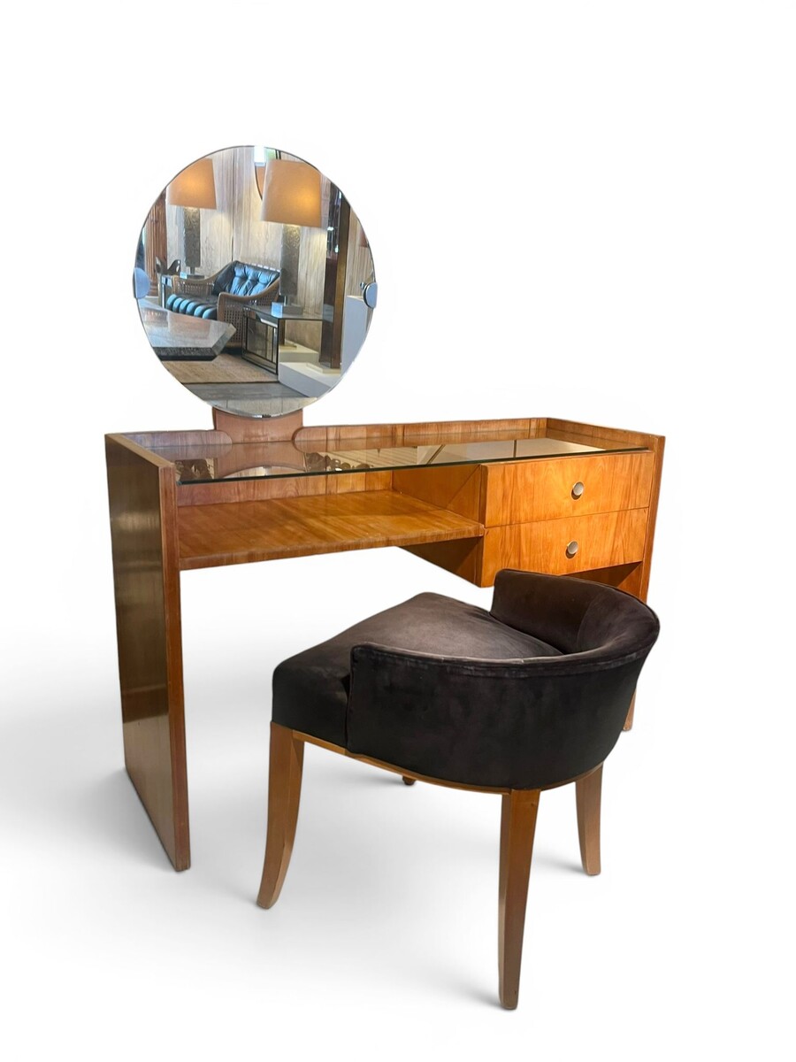 Art Deco walnut dressing table and armchair