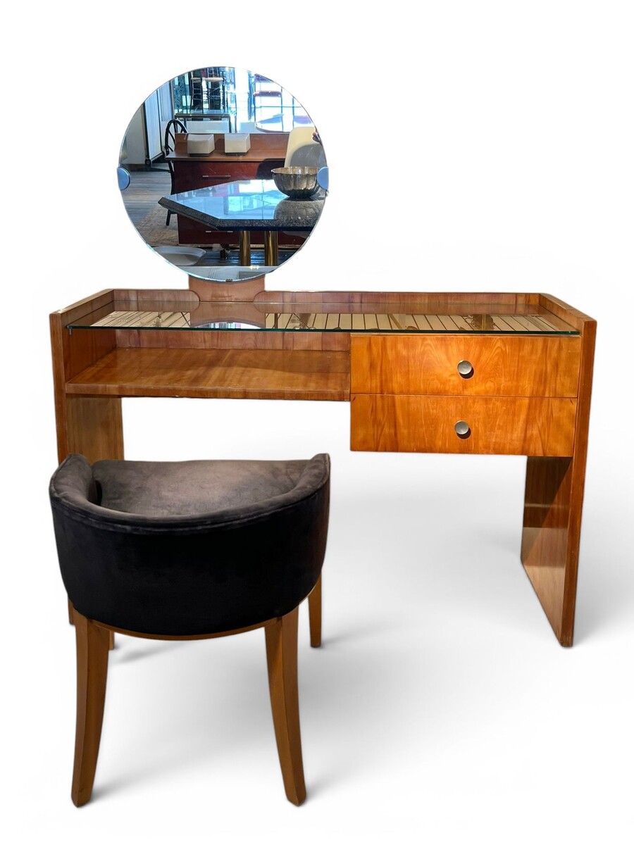 Art Deco walnut dressing table and armchair