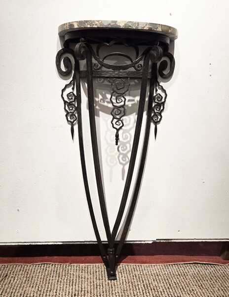 Art Deco wrought iron console with marble top