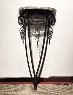 Art Deco wrought iron console with marble top