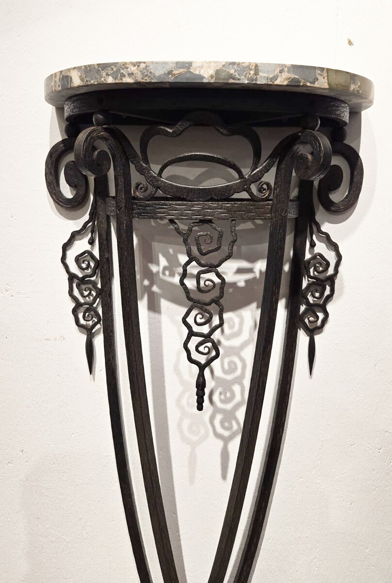 Art Deco wrought iron console with marble top