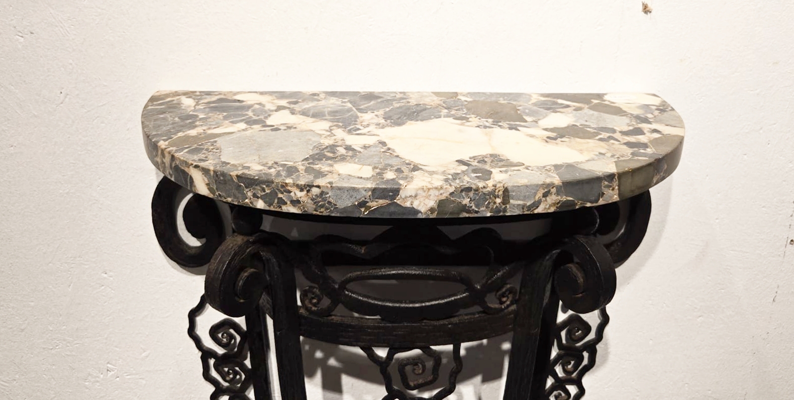 Art Deco wrought iron console with marble top