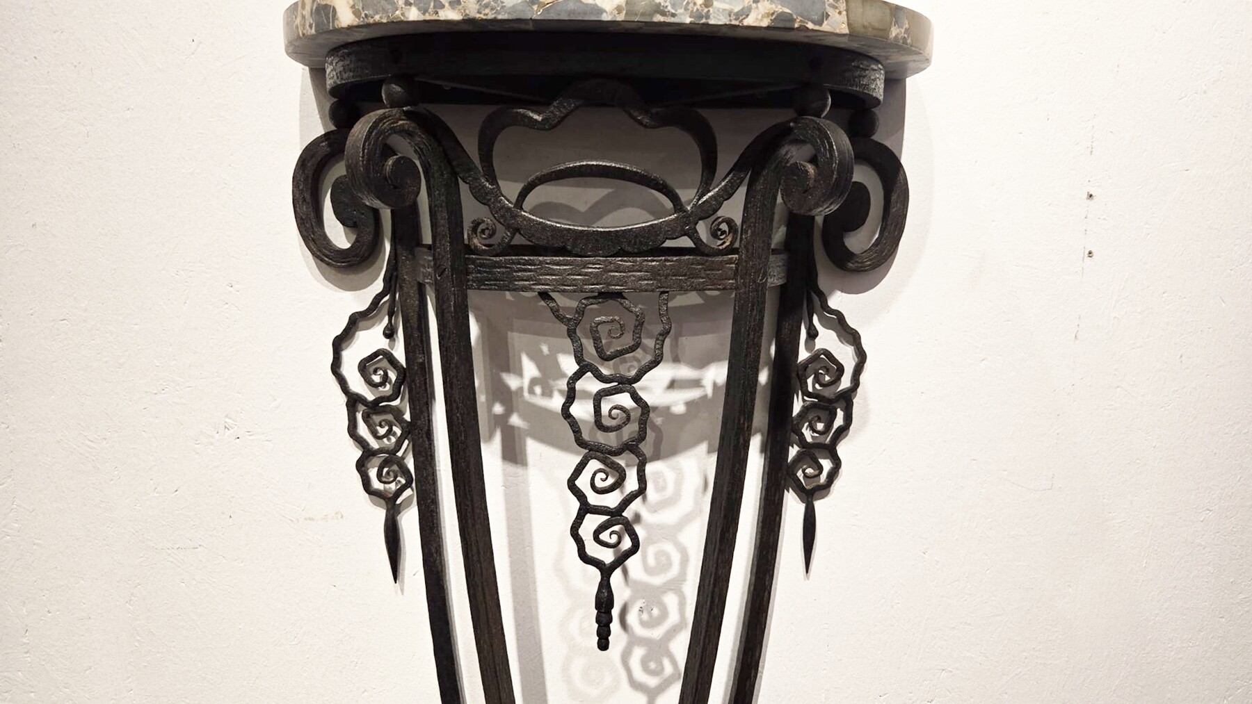Art Deco wrought iron console with marble top