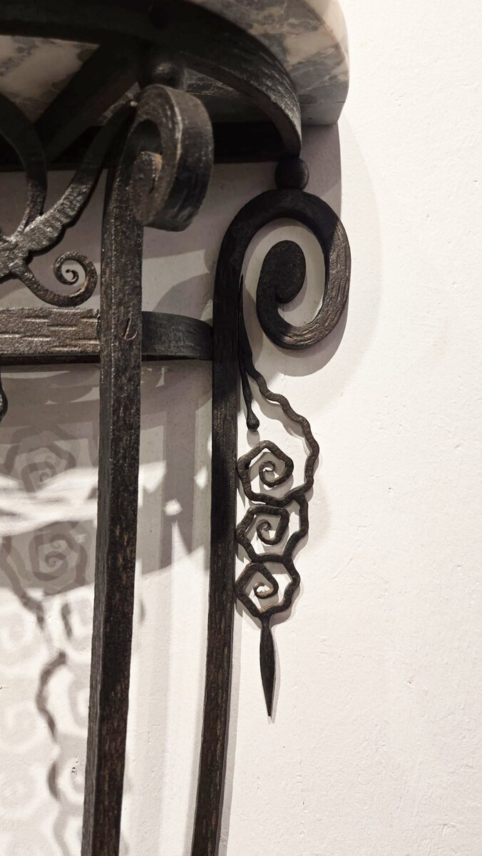 Art Deco wrought iron console with marble top