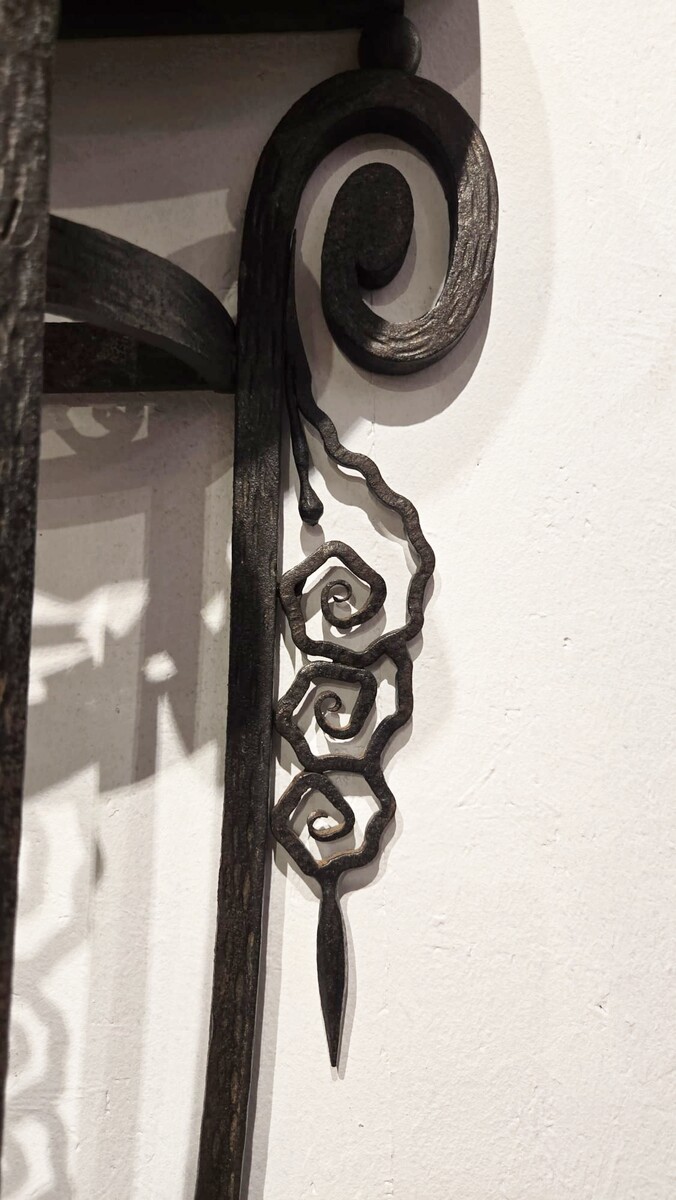 Art Deco wrought iron console with marble top