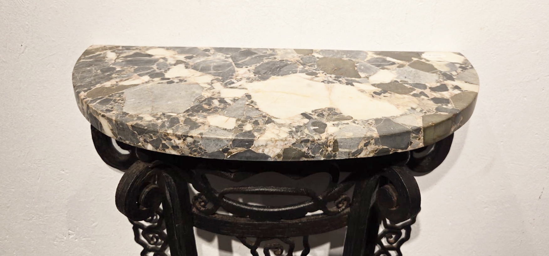 Art Deco wrought iron console with marble top