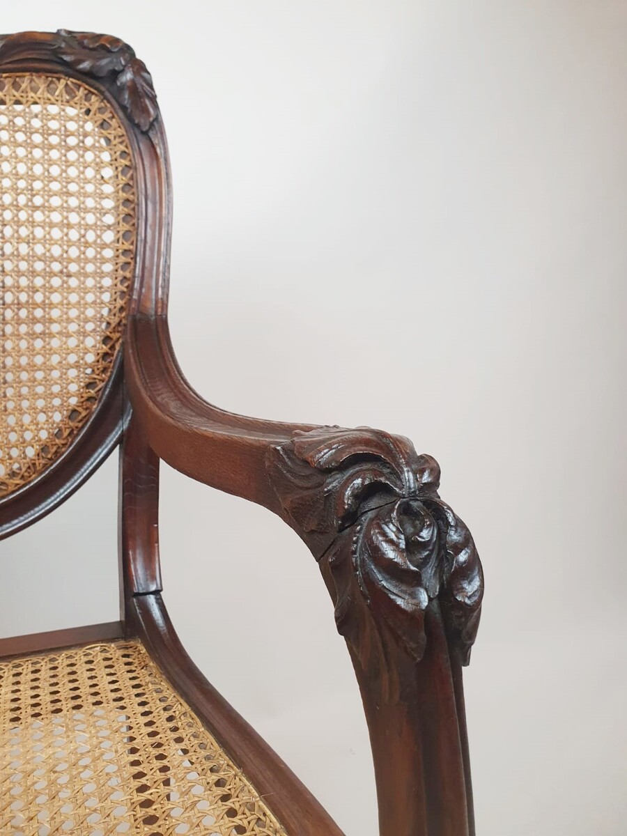Art Nouveau armchair in oak and canework