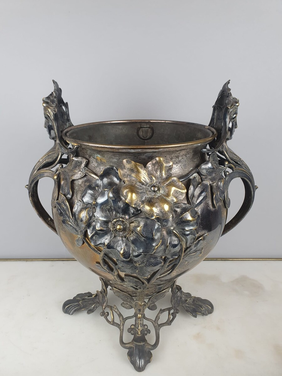 Art Nouveau silver-plated brass flowerpot, circa 1900