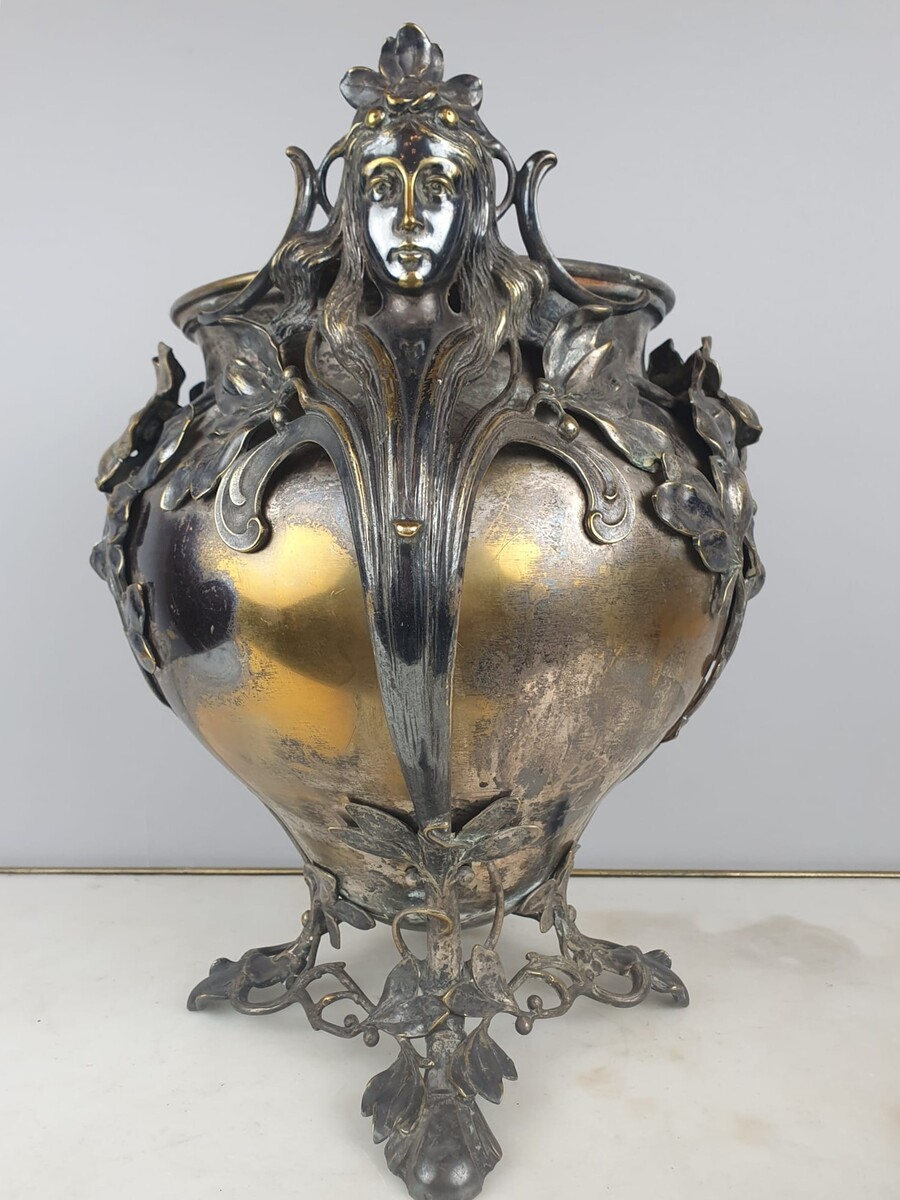 Art Nouveau silver-plated brass flowerpot, circa 1900