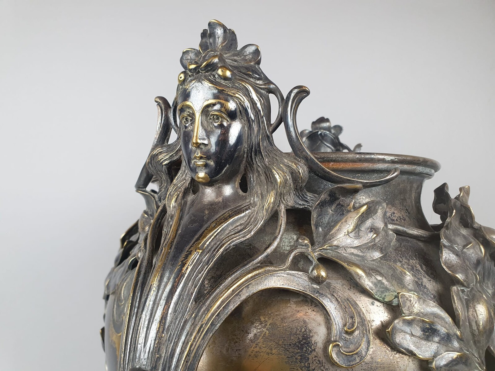 Art Nouveau silver-plated brass flowerpot, circa 1900