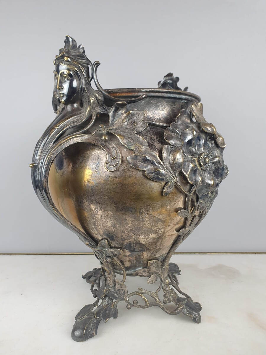 Art Nouveau silver-plated brass flowerpot, circa 1900