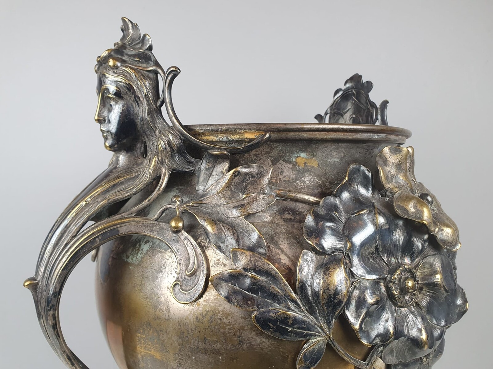 Art Nouveau silver-plated brass flowerpot, circa 1900