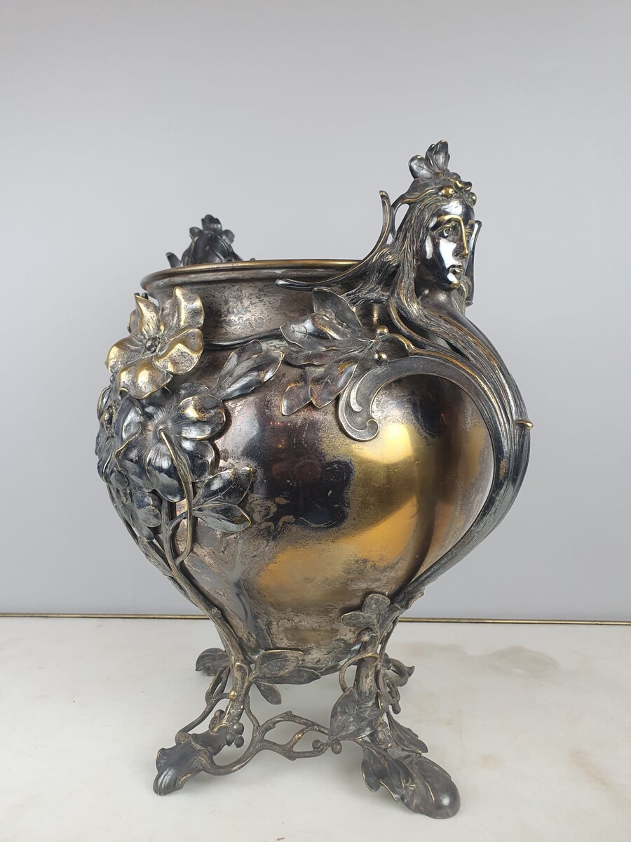 Art Nouveau silver-plated brass flowerpot, circa 1900