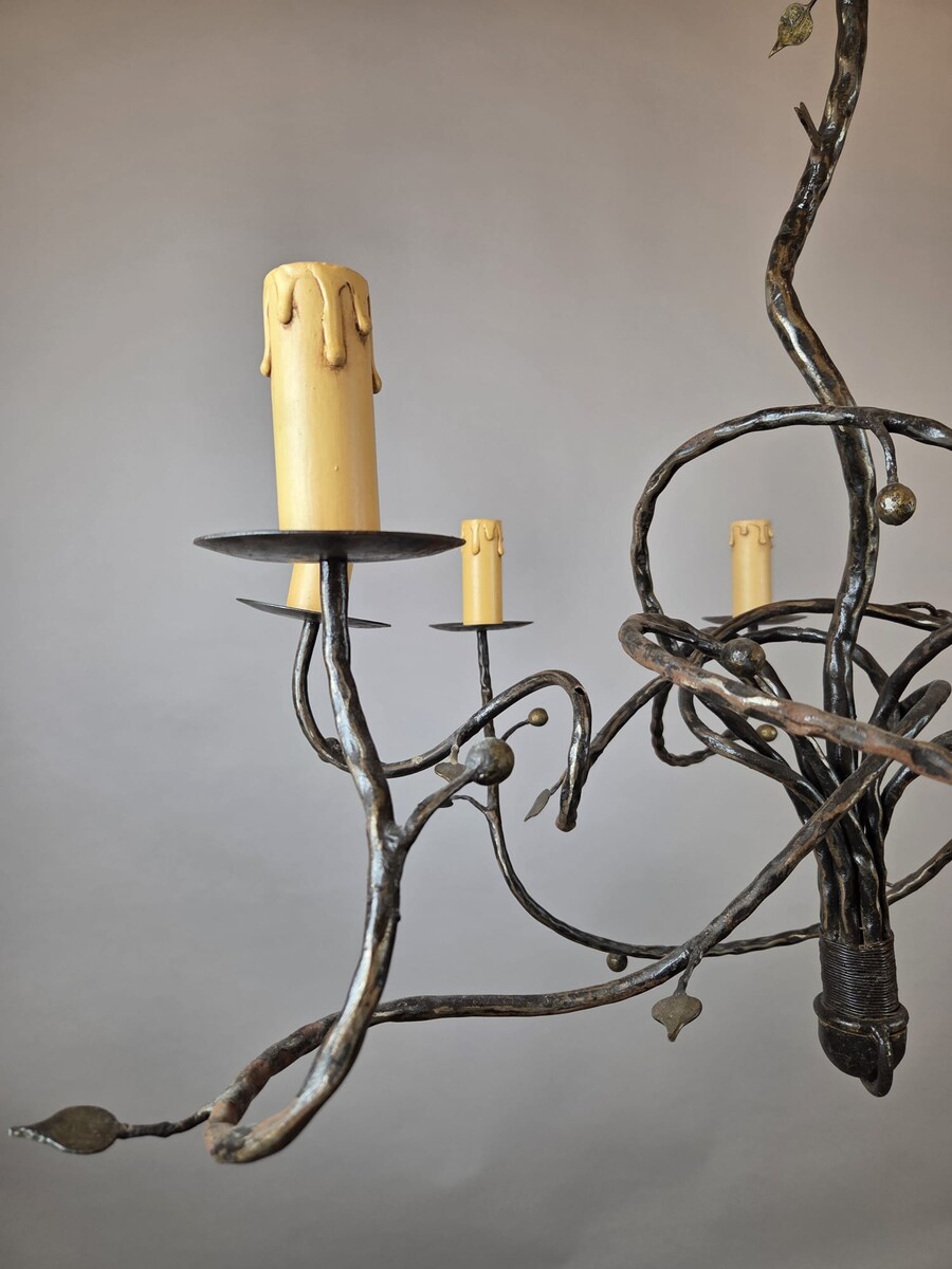 Art Nouveau style wrought iron chandelier, 20th