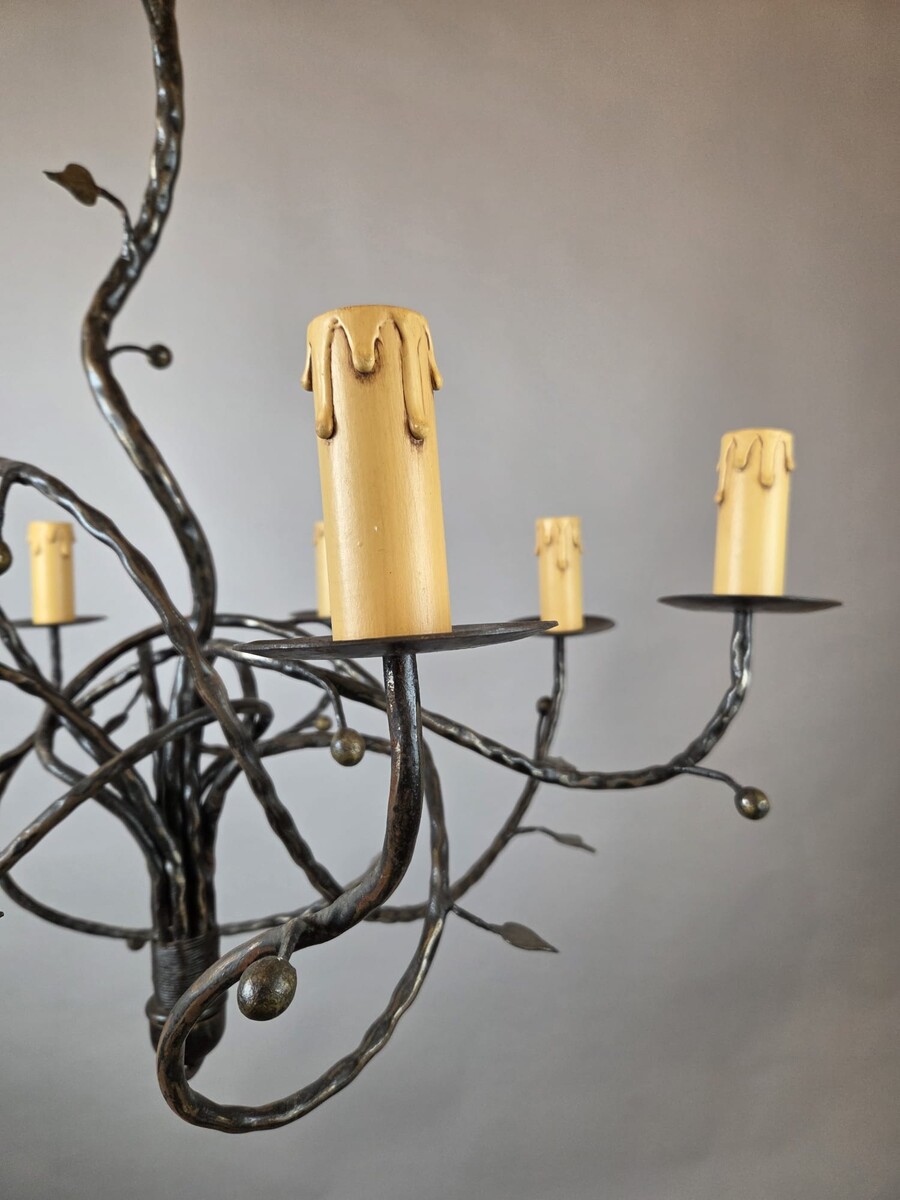 Art Nouveau style wrought iron chandelier, 20th